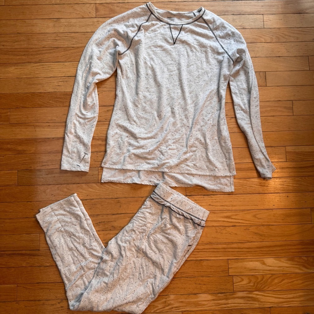 ClimateRight by Cuddl Duds Pajama Set Womens Large White‎ Speckled Loungewear L
